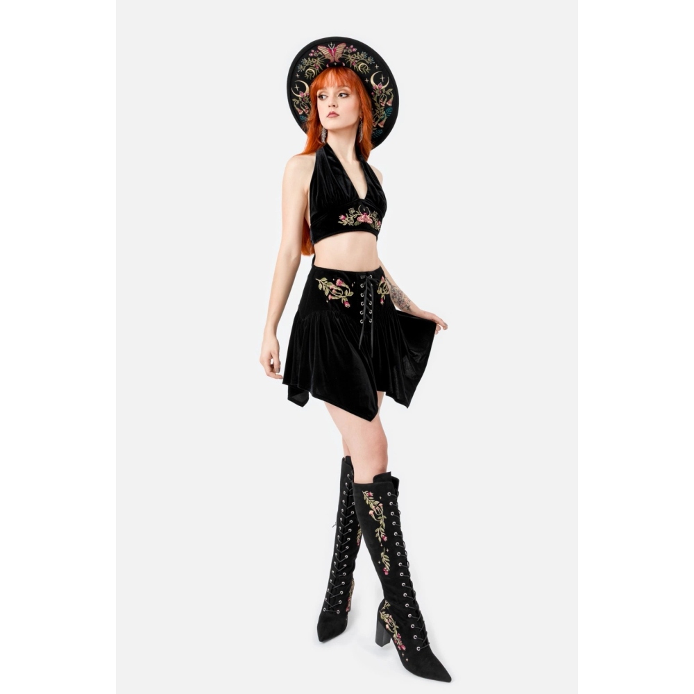 Restyle - Woodland Bloom Crop top - Zwart